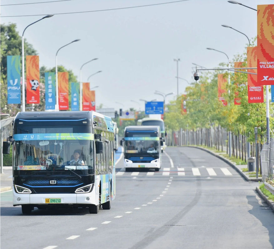 230km 주행 범위 순수 전기 버스 앞 및 뒷 디스크 브레이킹 시스템 전기 디프로스터